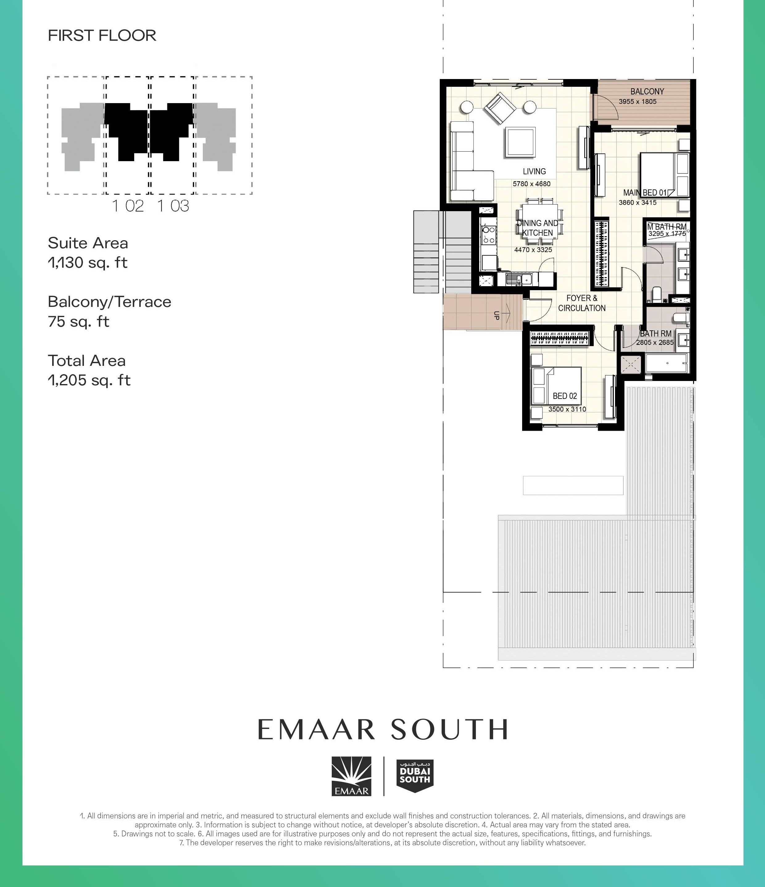 Floor Plan of Unit 1-02, 1-03